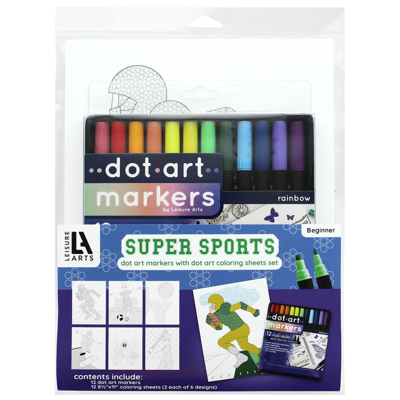 Leisure Arts&#xAE; Dot Art Markers Super Sports Coloring Sheets Set
